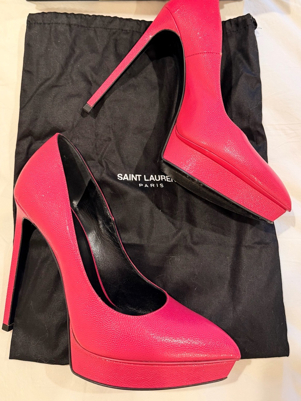 Saint Laurent Hot Pink Leather Platform Pumps